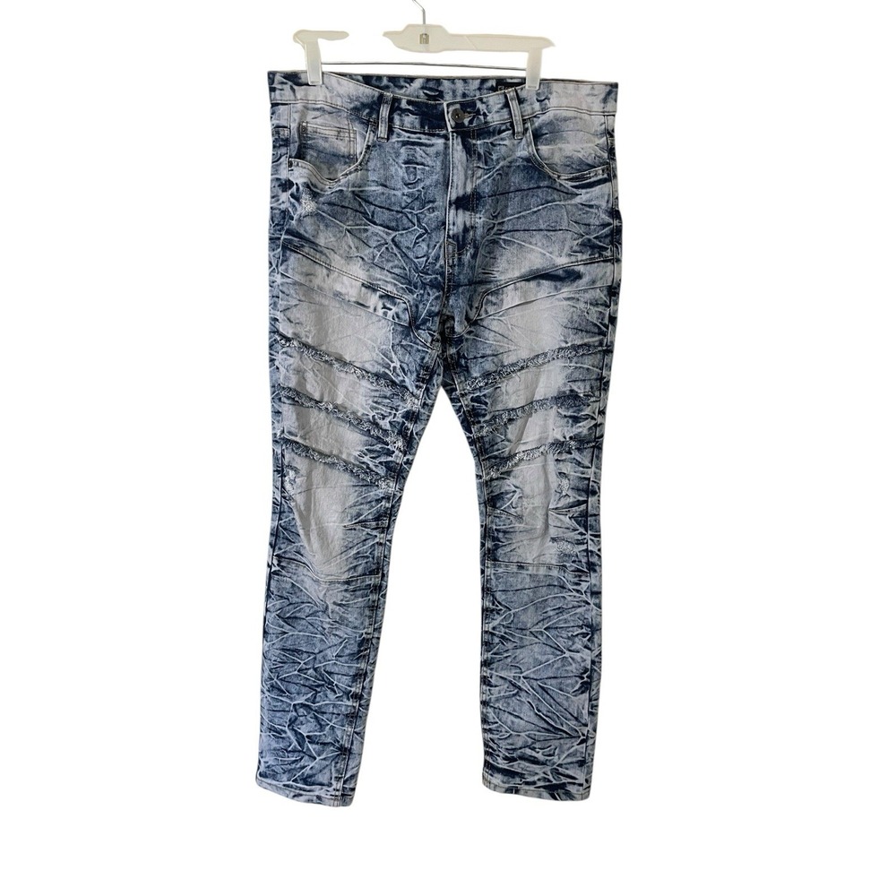 South Pole Men's Jeans Acid Wash Fringe‎ Skinny Streetwear Y2K Skater 38x32